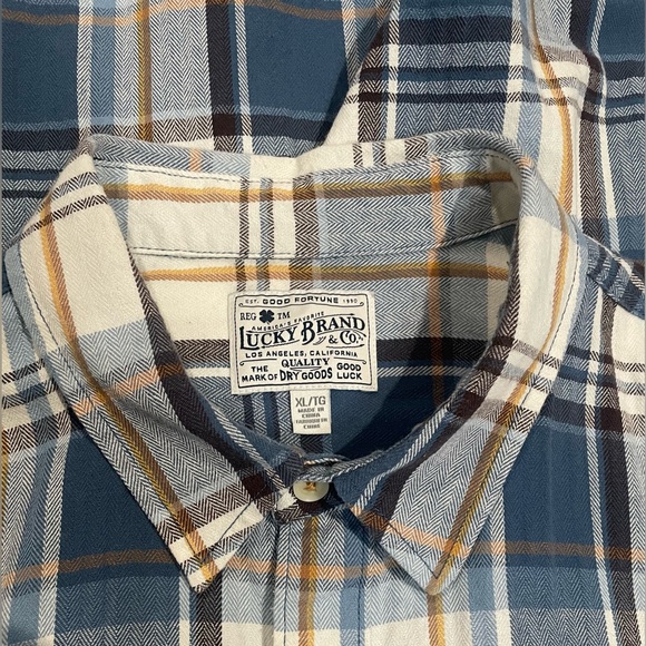 Lucky Brand Flannel Shirt Men's XL Blue Plaid Classic Fit Button Up Long Sleeve - Picture 3 of 6